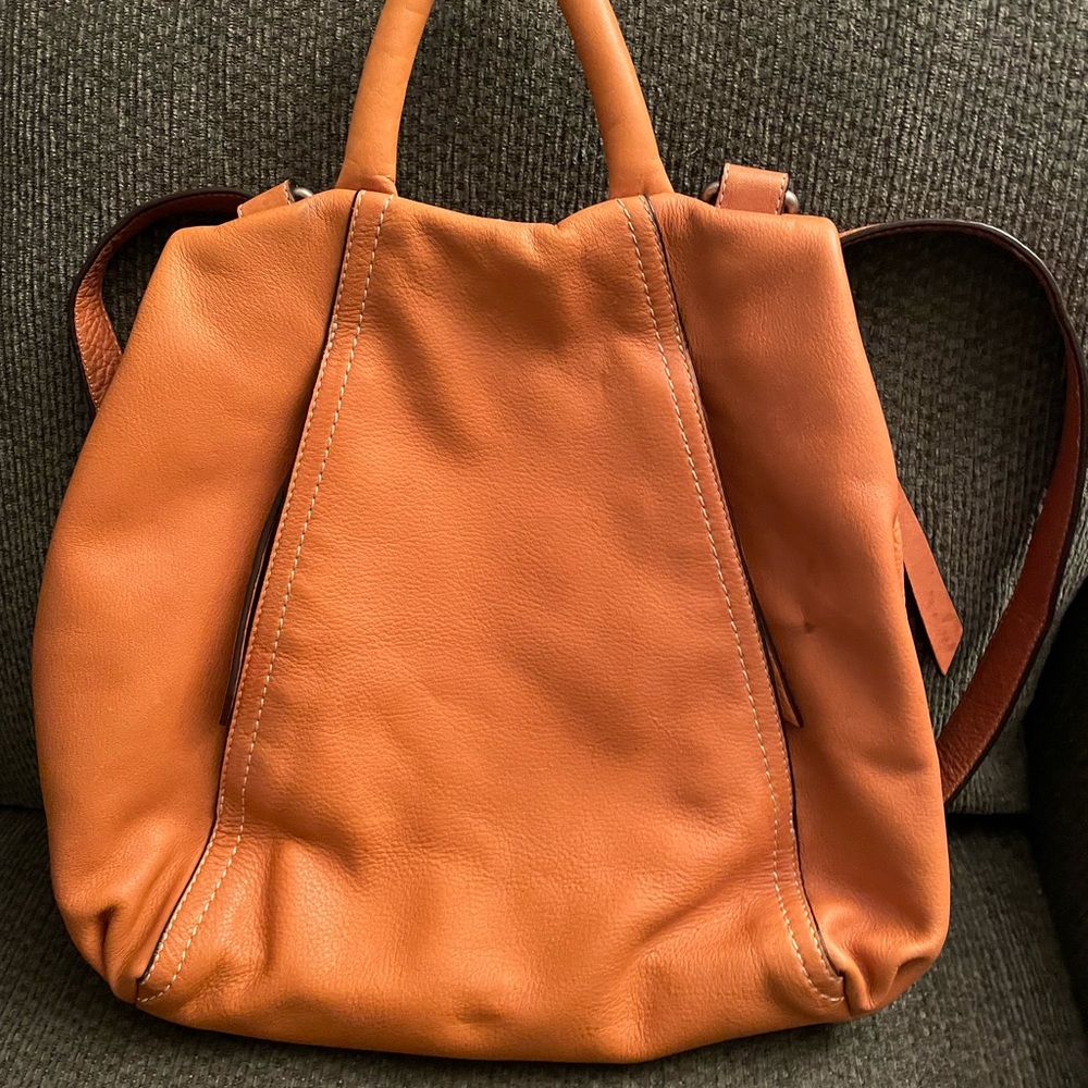 HOBO Backpack Tote in Cognac Orange Leather
